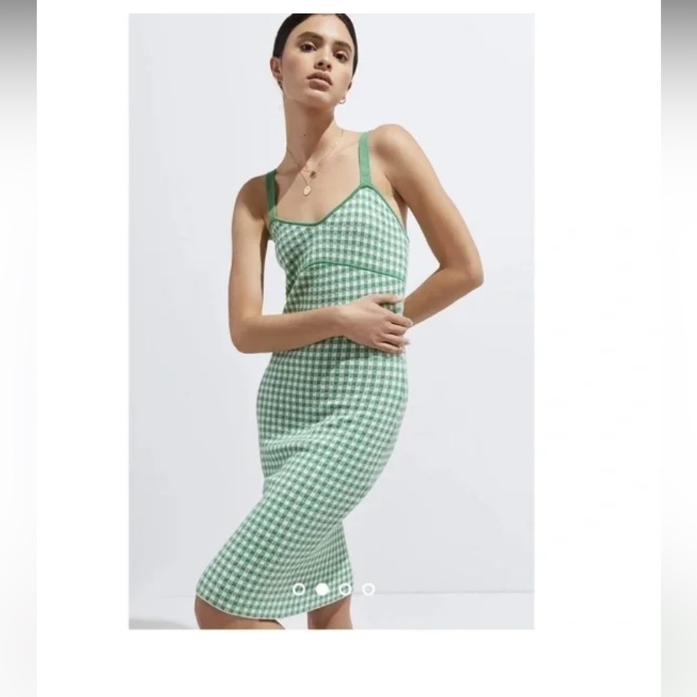 Anthropologie Maeve gingham Midi Dress Green Size large green white boho
